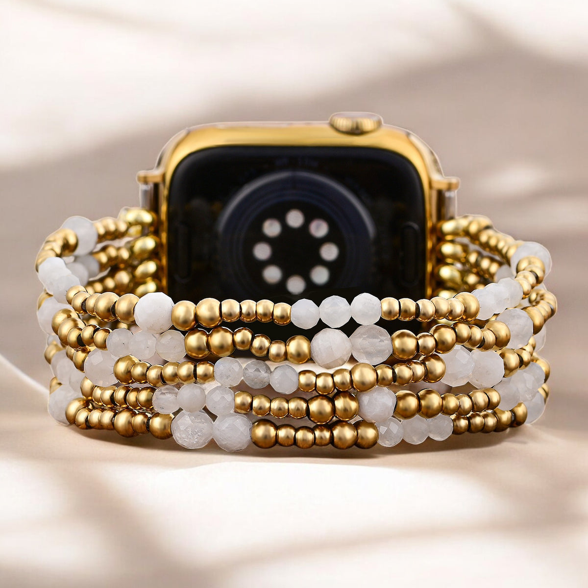Gouden Halo Maansteen Rekbare Apple Watch Band
