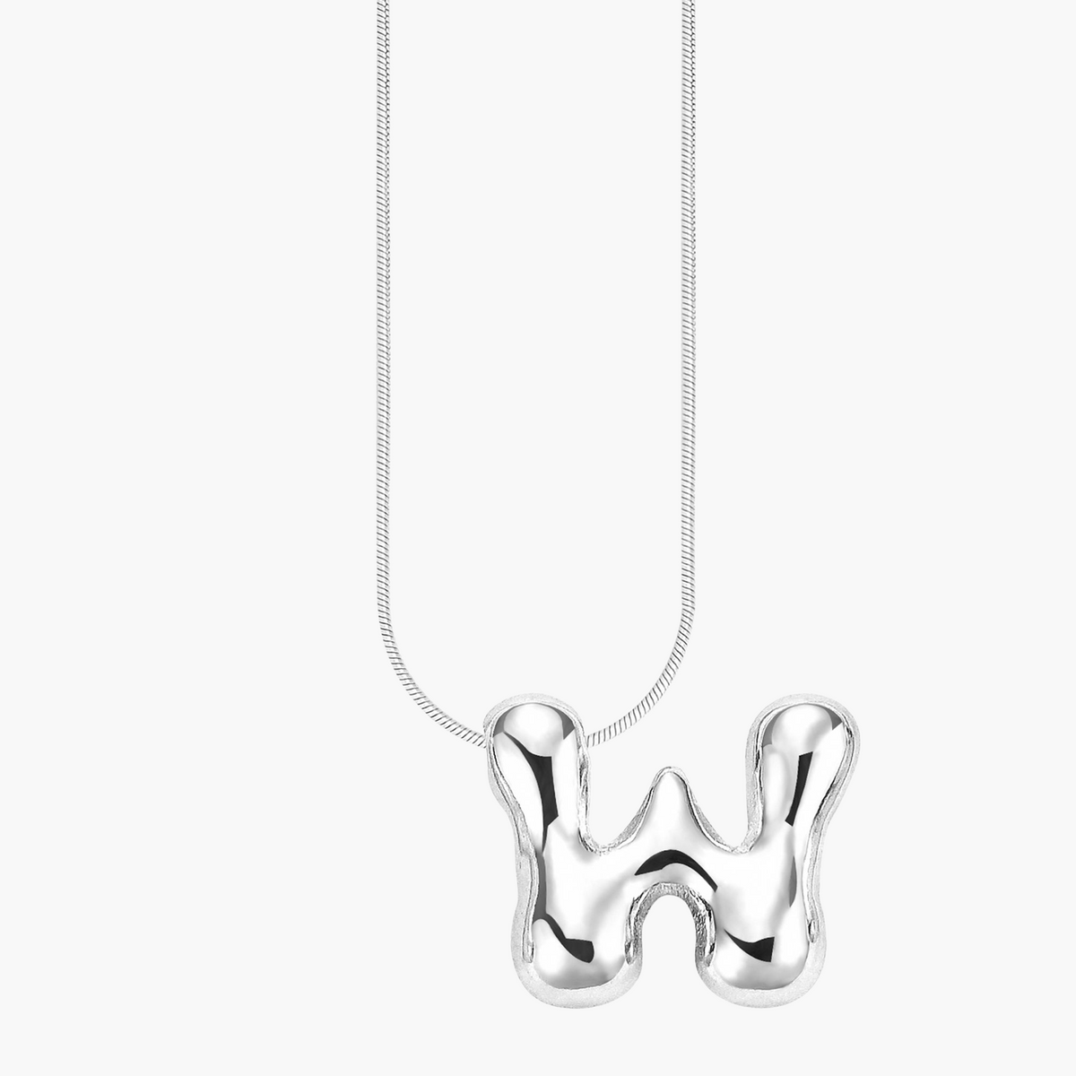 Collier initial en lettres bulles à éclat argenté
