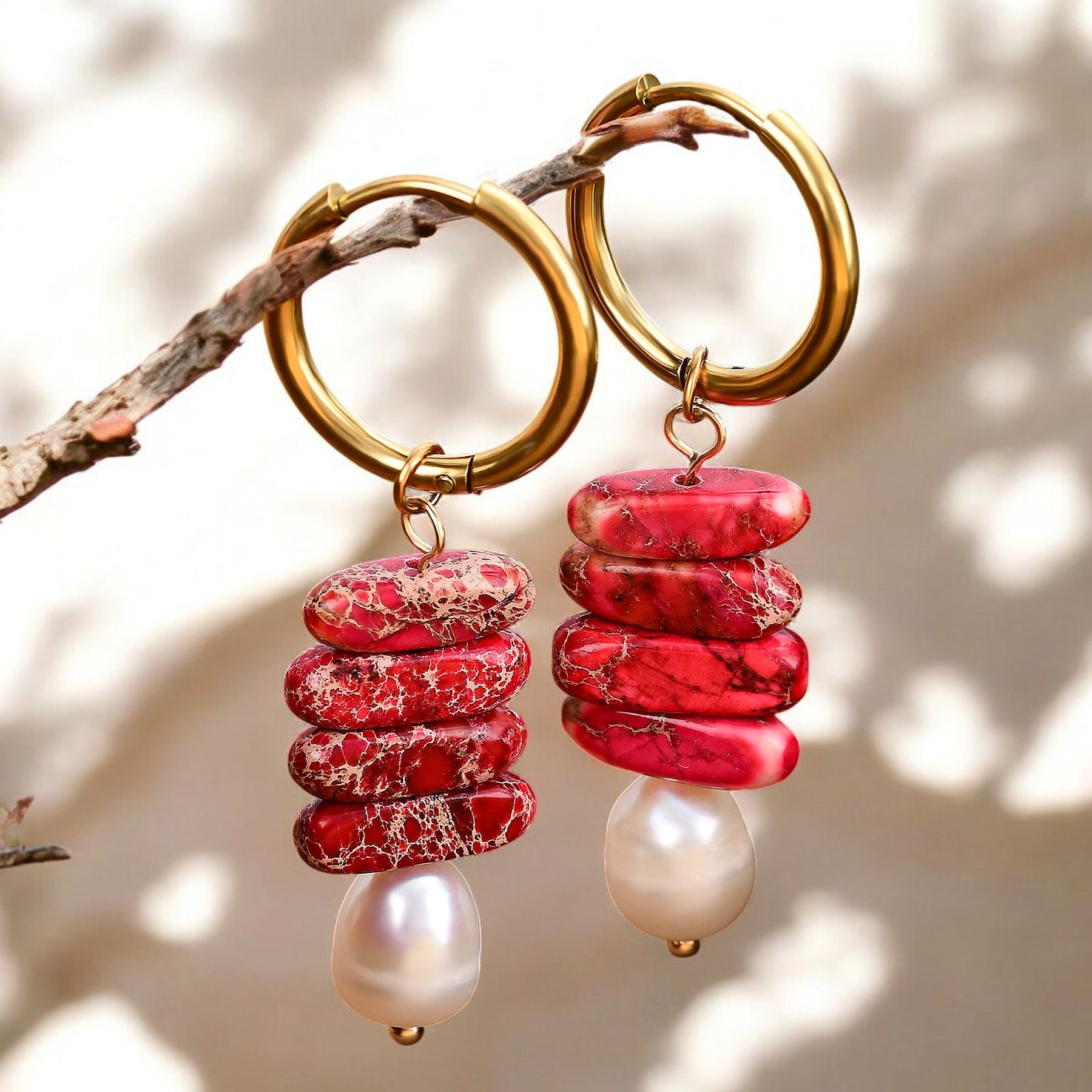 Boucles d'oreilles créoles Ocean Bliss en perle et jaspe jade