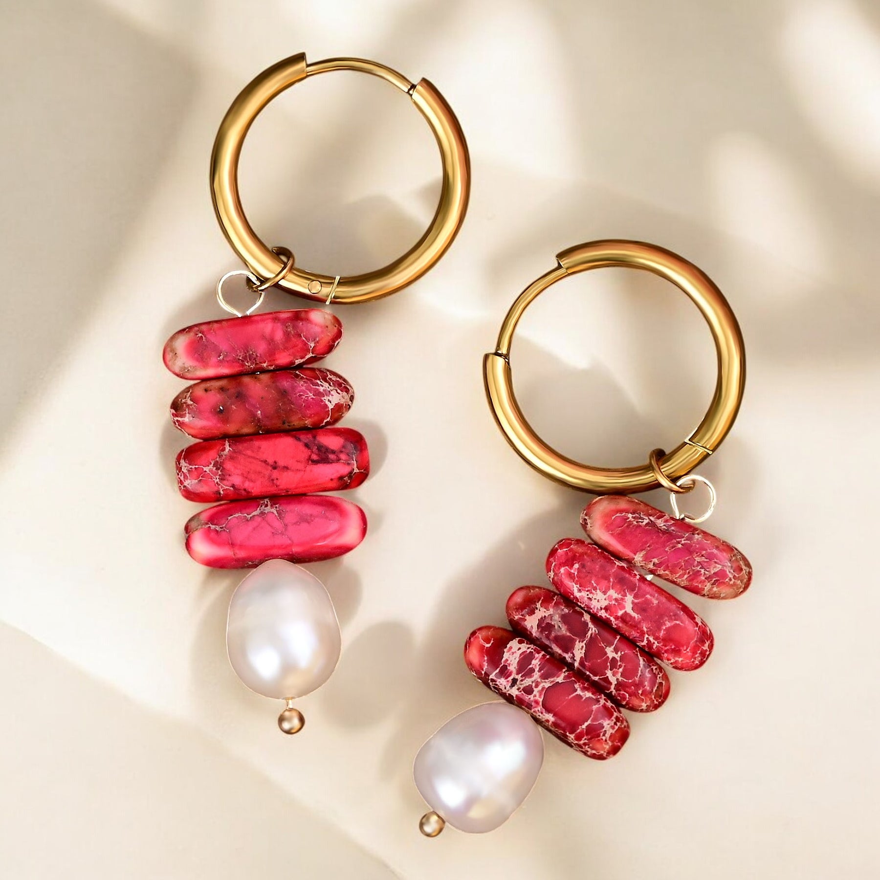 Boucles d'oreilles créoles Ocean Bliss en perle et jaspe jade