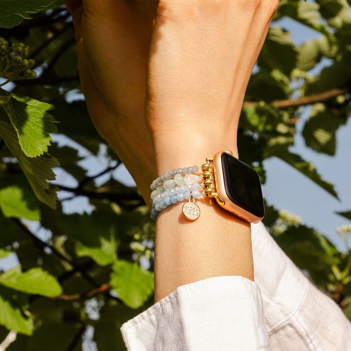 Bracelet Apple Watch Sérénité en jade aigue-marine