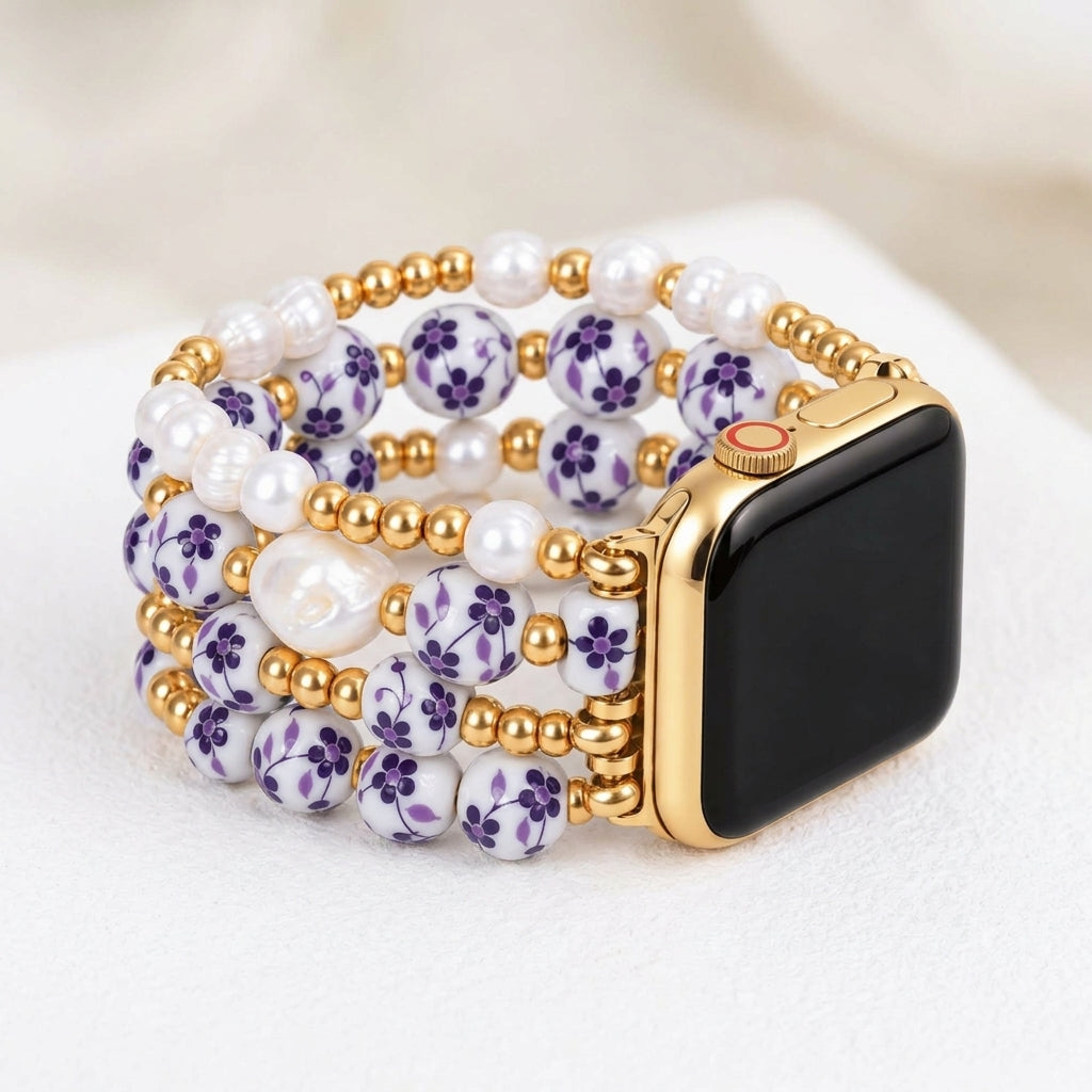 Porseleinen tuin Apple Watch-bandje Violet Bloom