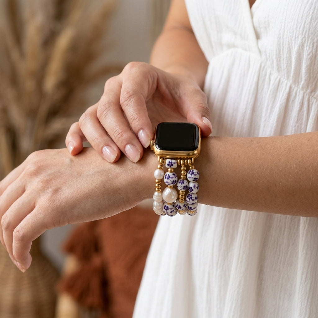 Porseleinen tuin Apple Watch-bandje Violet Bloom