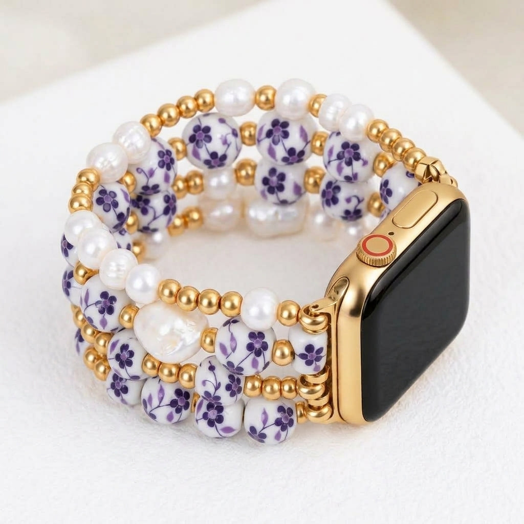 Porseleinen tuin Apple Watch-bandje Violet Bloom