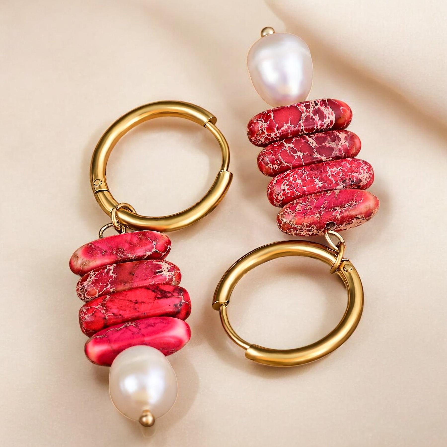 Boucles d'oreilles créoles Ocean Bliss en perle et jaspe jade