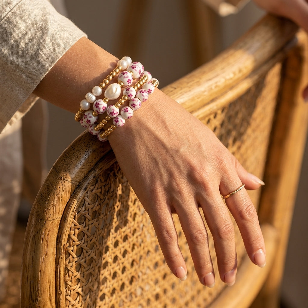 Porcelain Garden Rose Blossom Armbandset