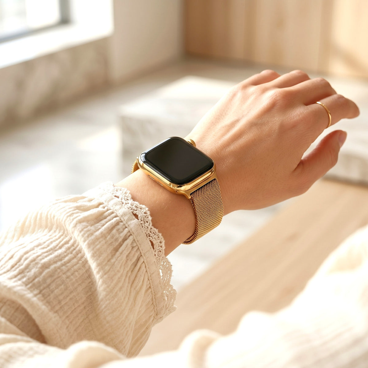 Gouden stalen luxe rekbare Apple Watch-band