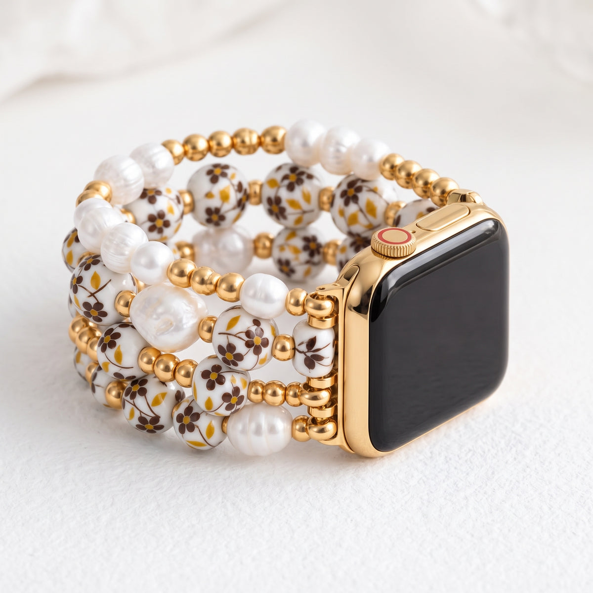 Porcelain-Garten-Goldwiesen-Armband für die Apple Watch