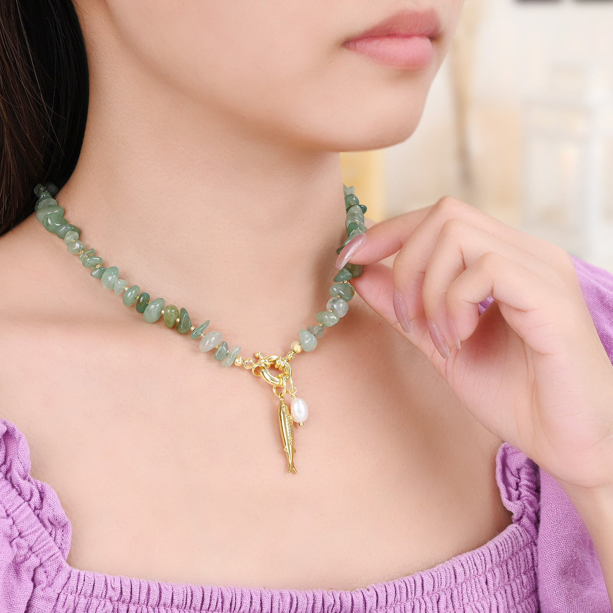 Collier pendentif perle d'aventurine