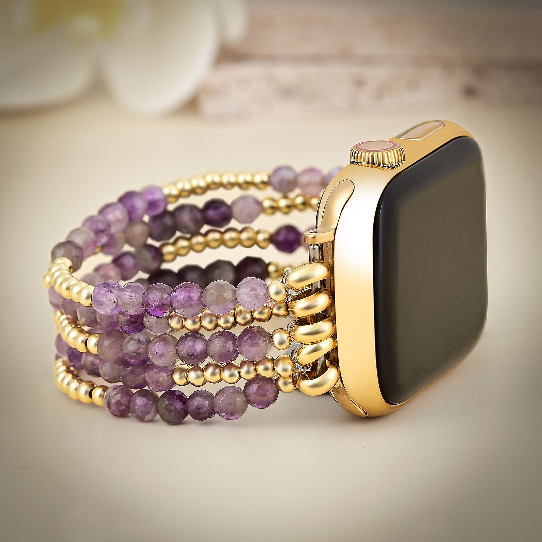 Bracelet extensible Golden Violet Amethyst pour Apple Watch