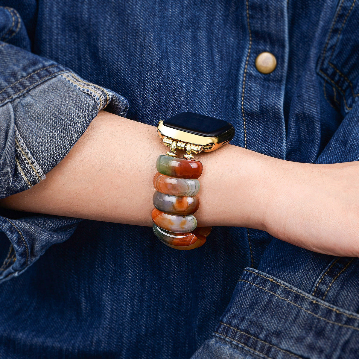 Golden Dusk Achat Stretch Apple Watch Armband