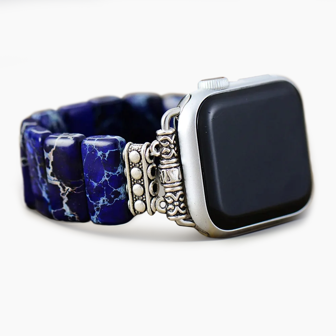 Donkerblauwe Tibetaanse Jaspis Rekbare Apple Watch Band