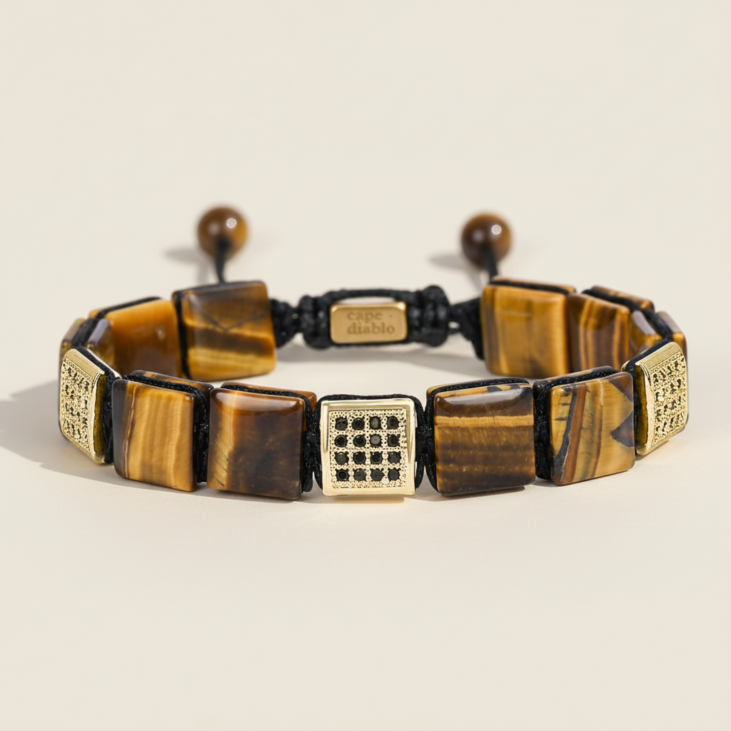 Bracelet pour homme en œil de tigre jaune