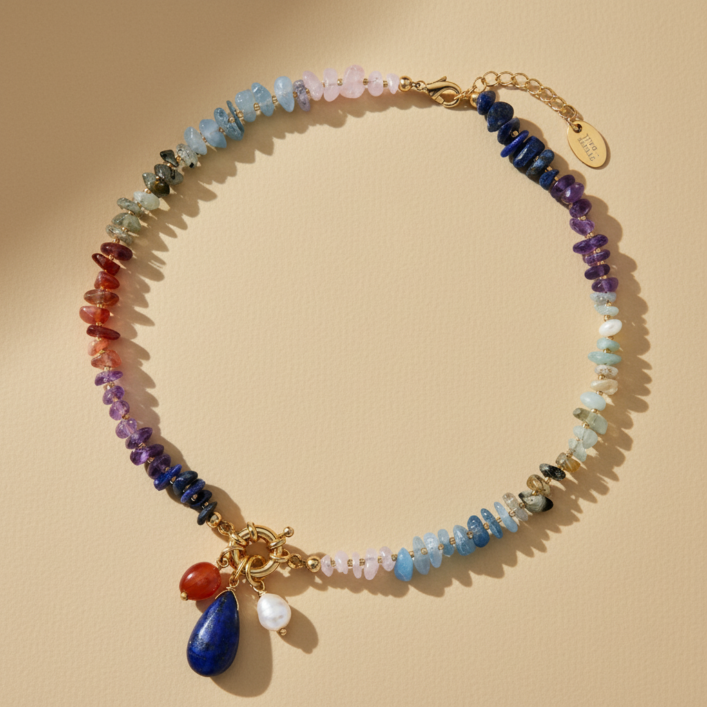 Collier en pierre précieuse de lapis céleste