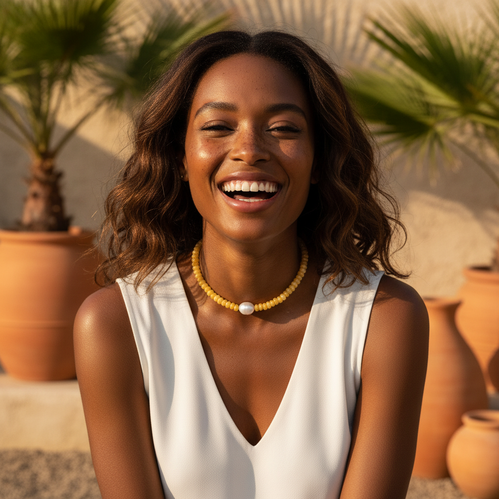 Collier de perles en citrine dorée