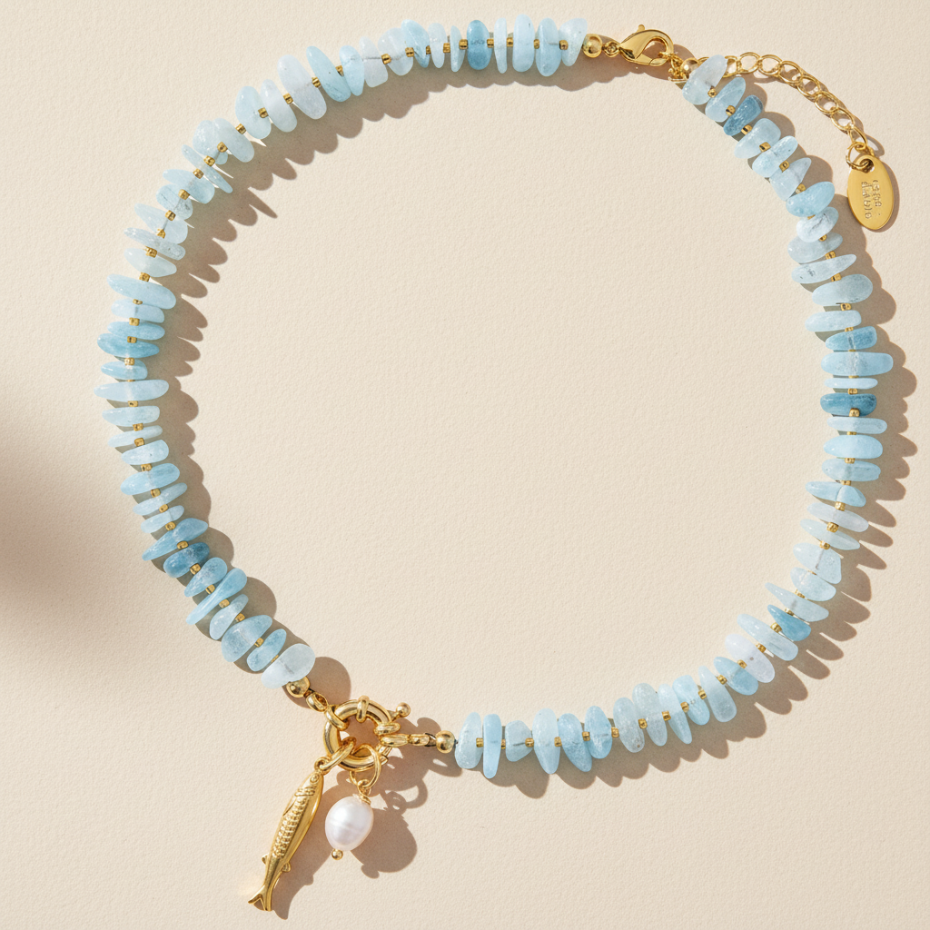 Aquamarijn Parel Bedel Ketting