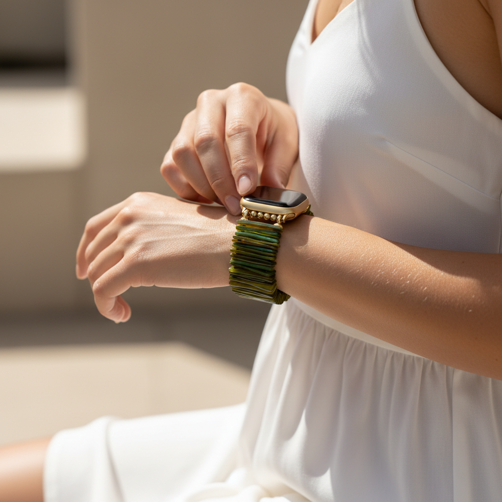 Bracelet extensible sobre olive dorée pour Apple Watch