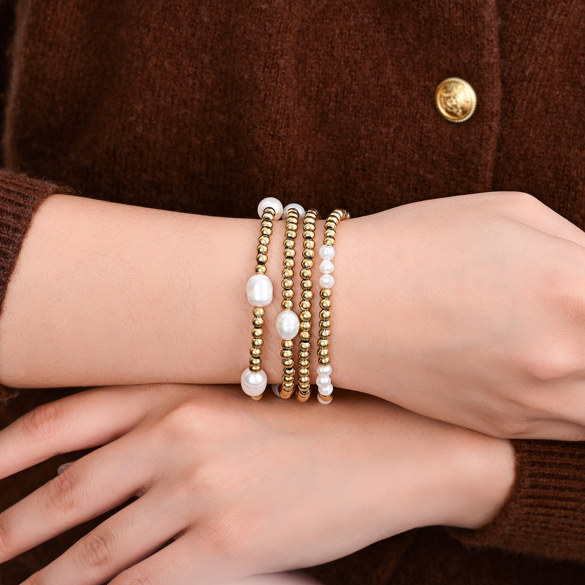 Ensemble de bracelet en or et perles