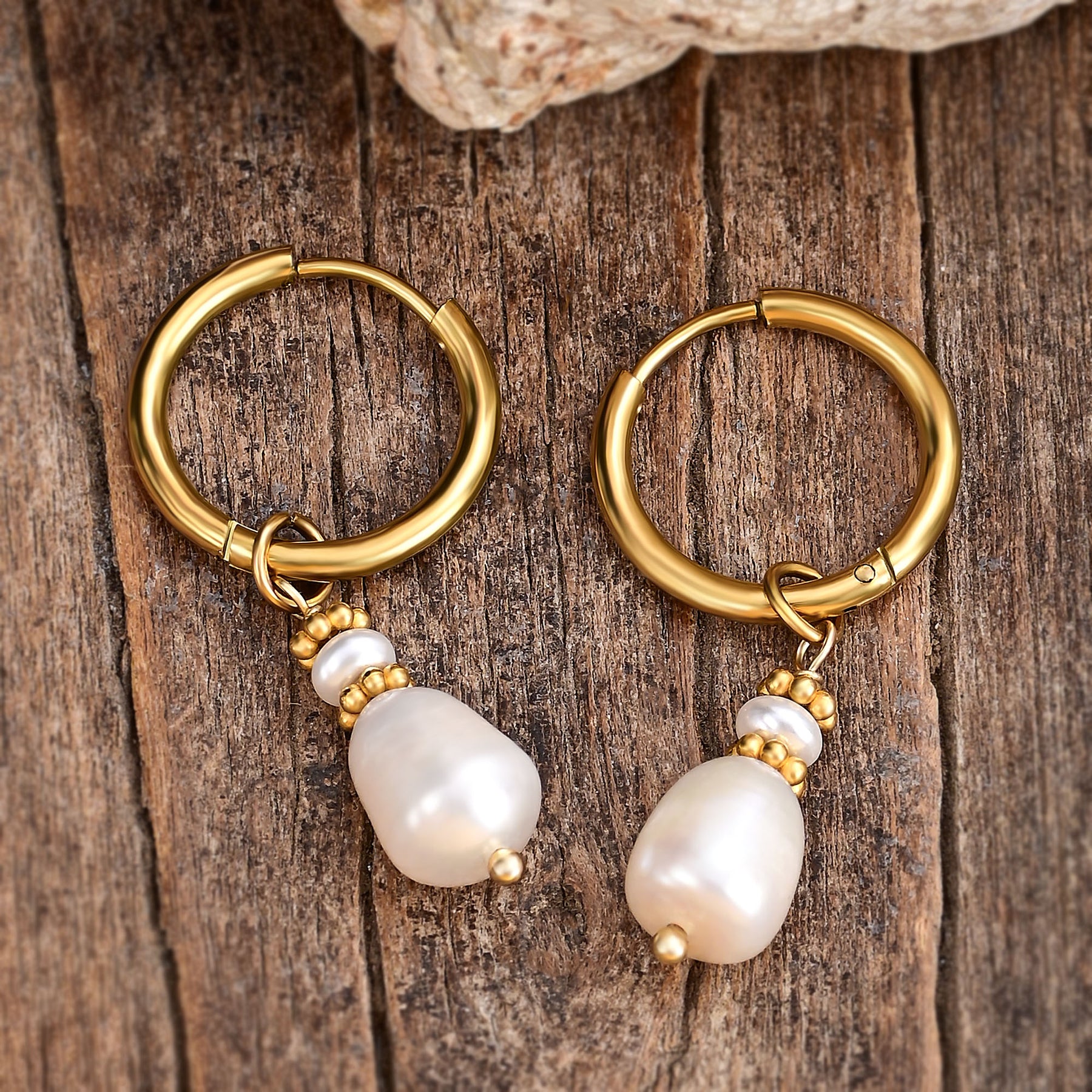 Boucles d'oreilles créoles en perles et agates Golden Grace