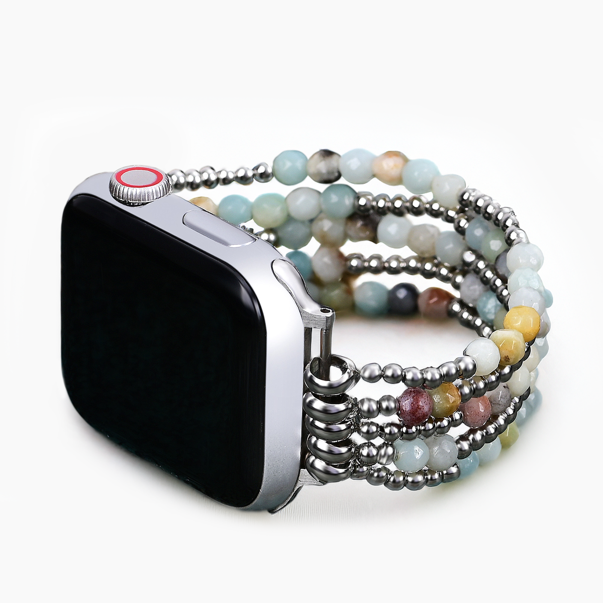 Bracelet Apple Watch extensible en amazonite brillant