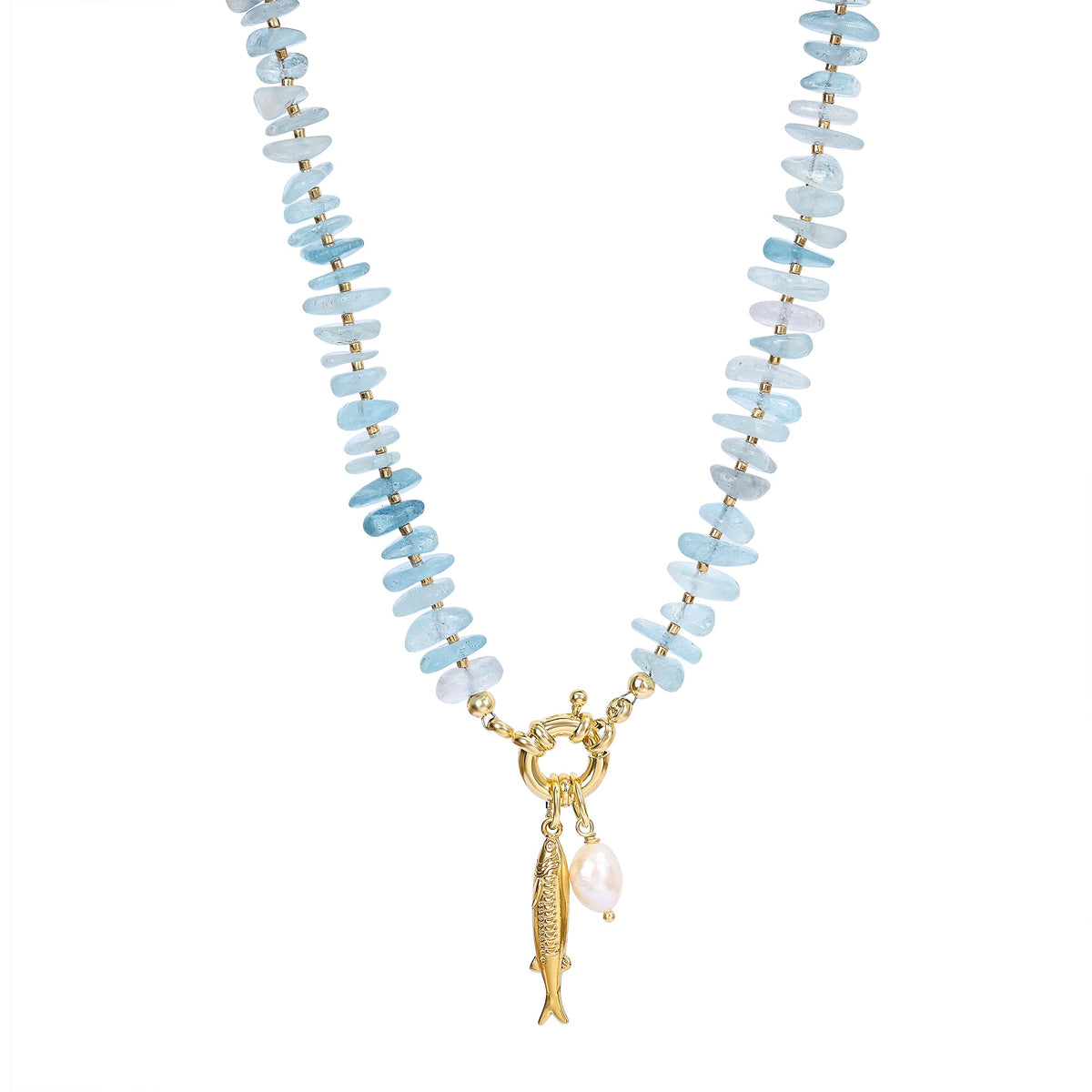 Aquamarijn Parel Bedel Ketting
