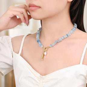 Collier pendentif perle d'aigue-marine