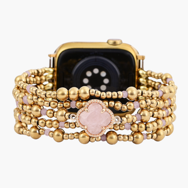 Bracelet Élastique Élégance en Quartz Rose Enchanté Apple Watch