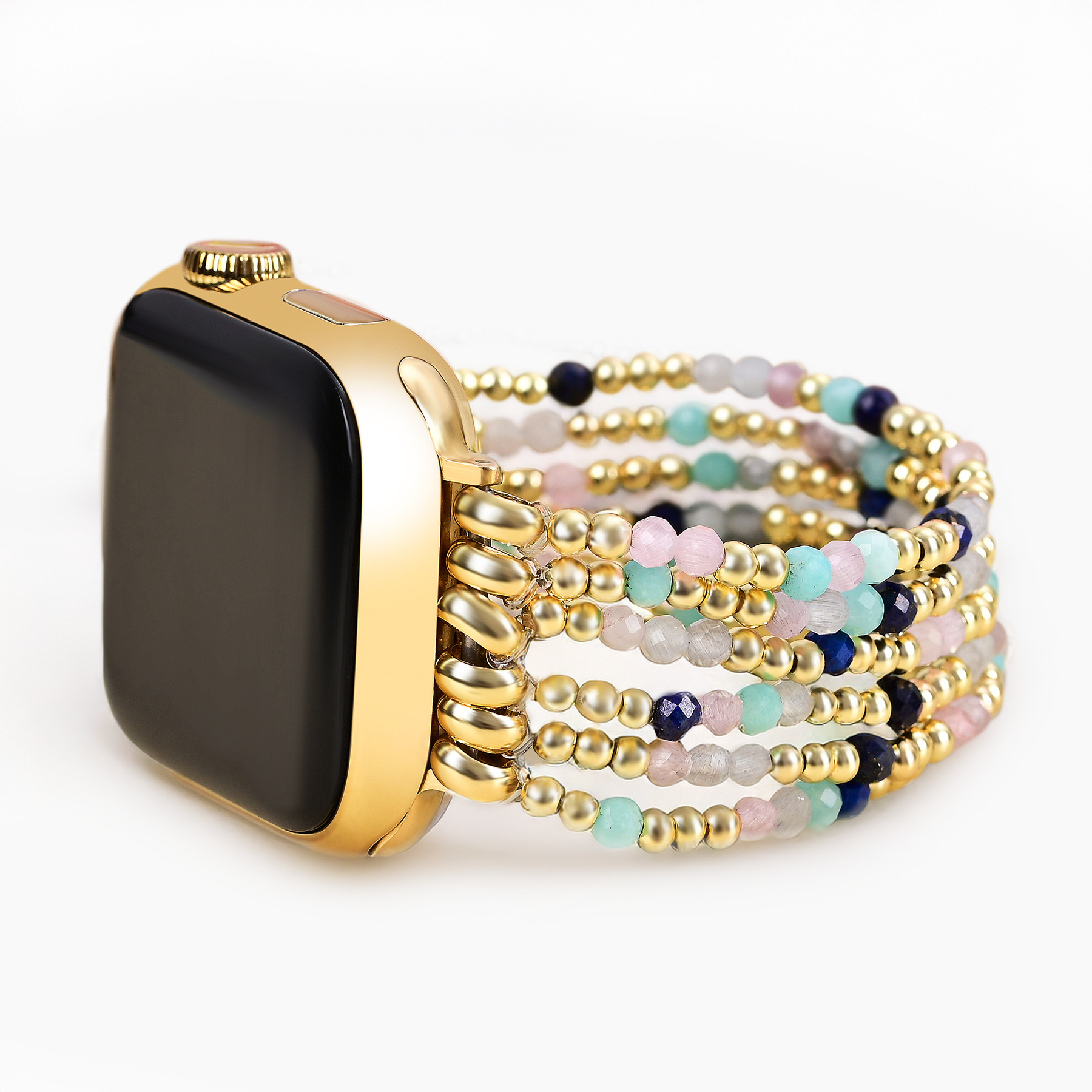 Stretch-Armband Apple Watch in Gold und Perlen