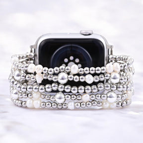 Bracelet Apple Watch extensible en or et en perles