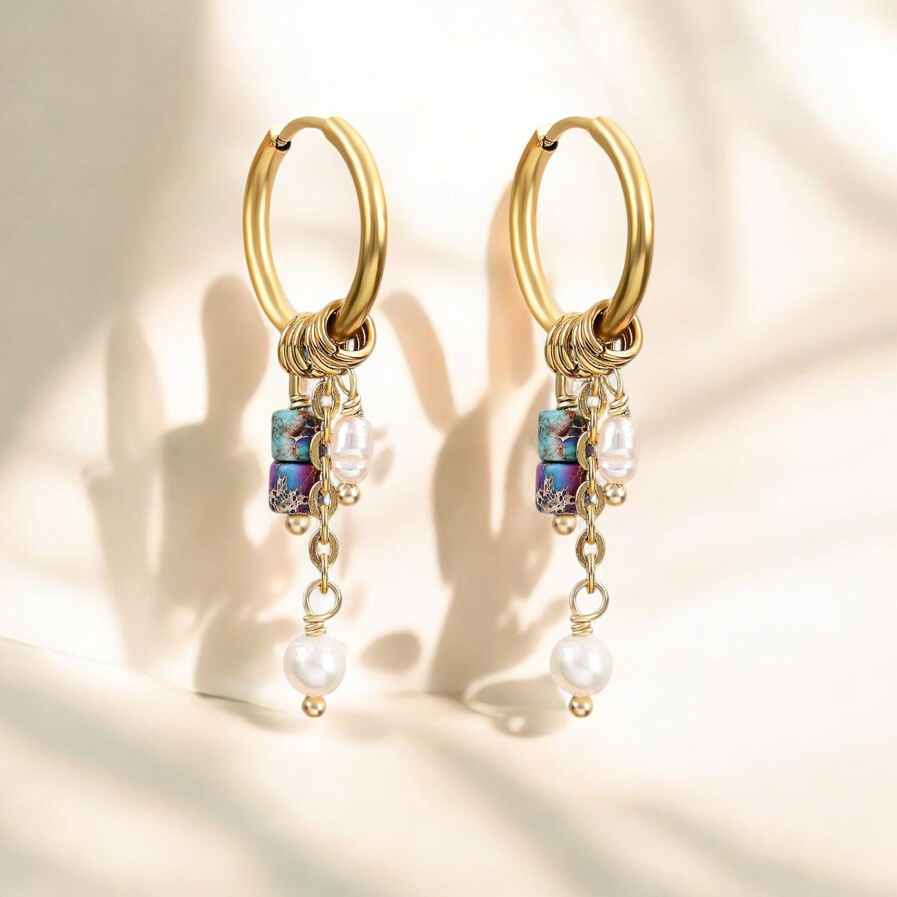 Boucles d'oreilles créoles en perles et agates Golden Grace