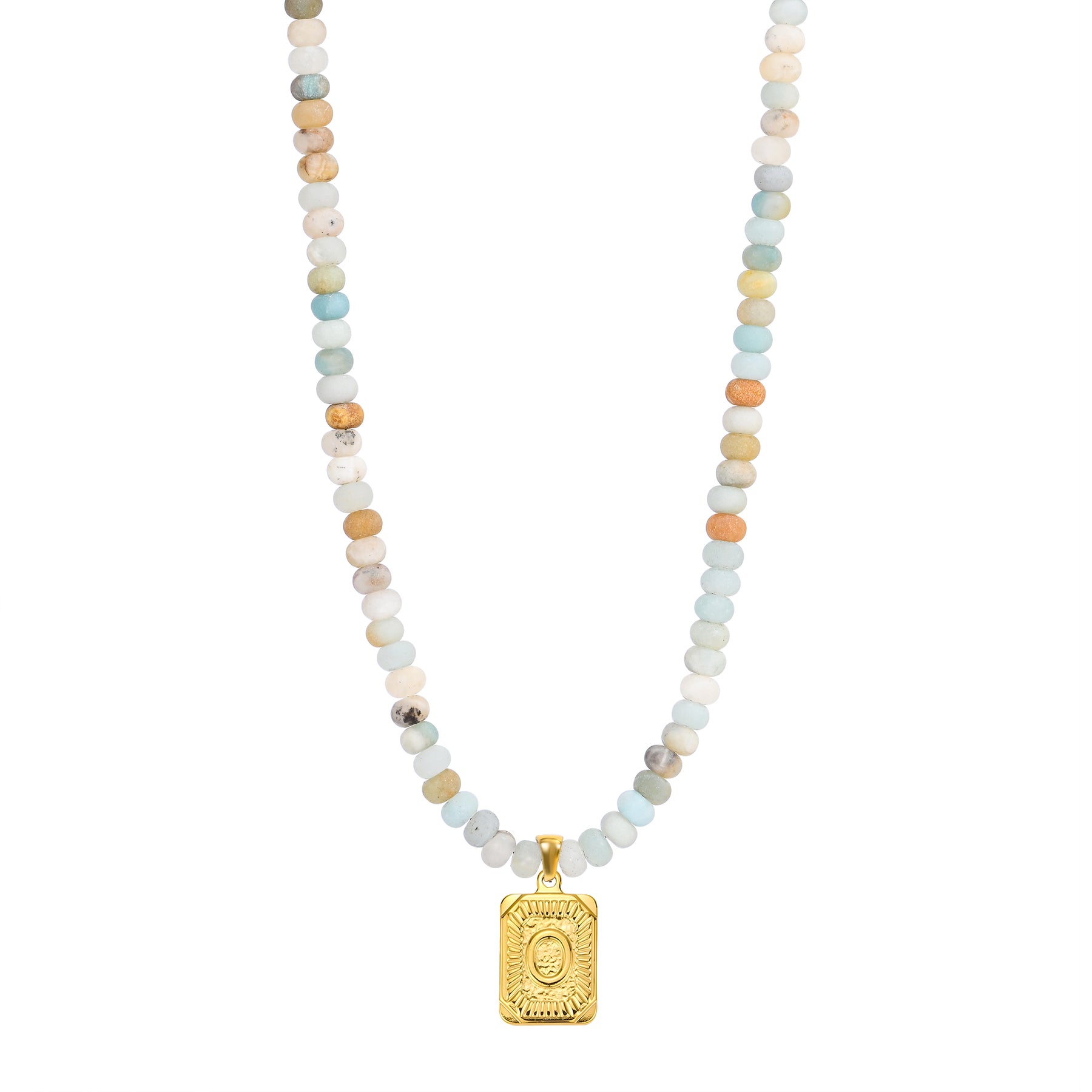 Collier pendentif lettre initiale en amazonite