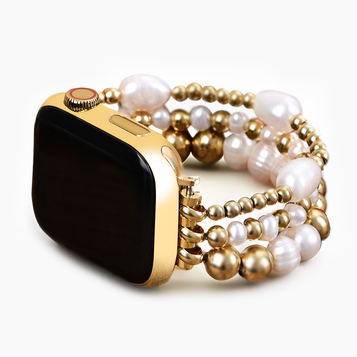 Bracelet Apple Watch extensible en or et en perles