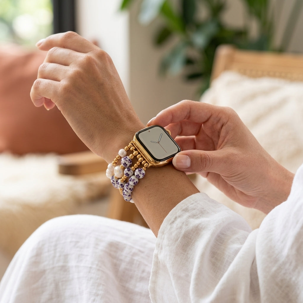 Bracelet Apple Watch Porcelain Garden Violet Bloom