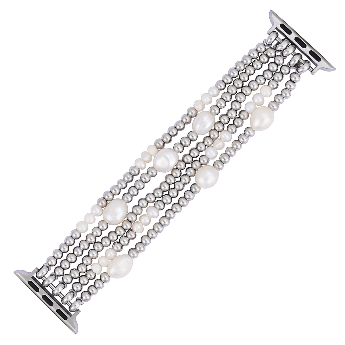 Perlen- und silberfarbener Stretch-Apple Watch-Armband