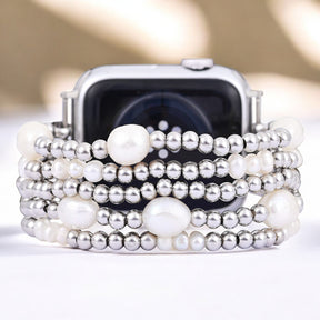 Parel- en zilverkleurige rekbare Apple Watch-band