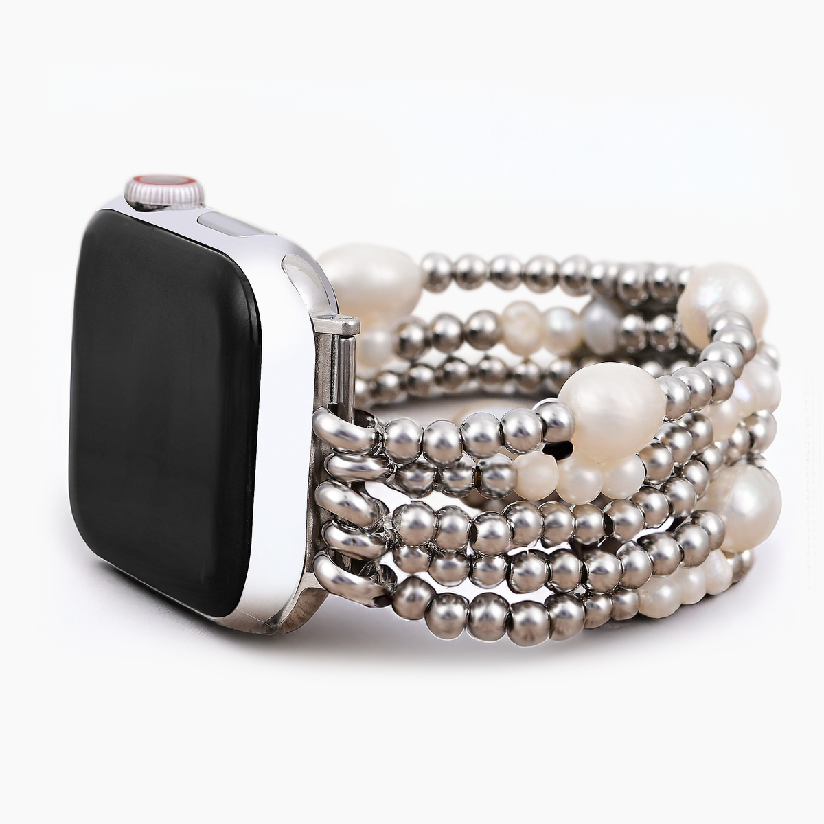 Bracelet Apple Watch extensible en or et en perles