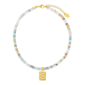 Collier pendentif lettre initiale en amazonite