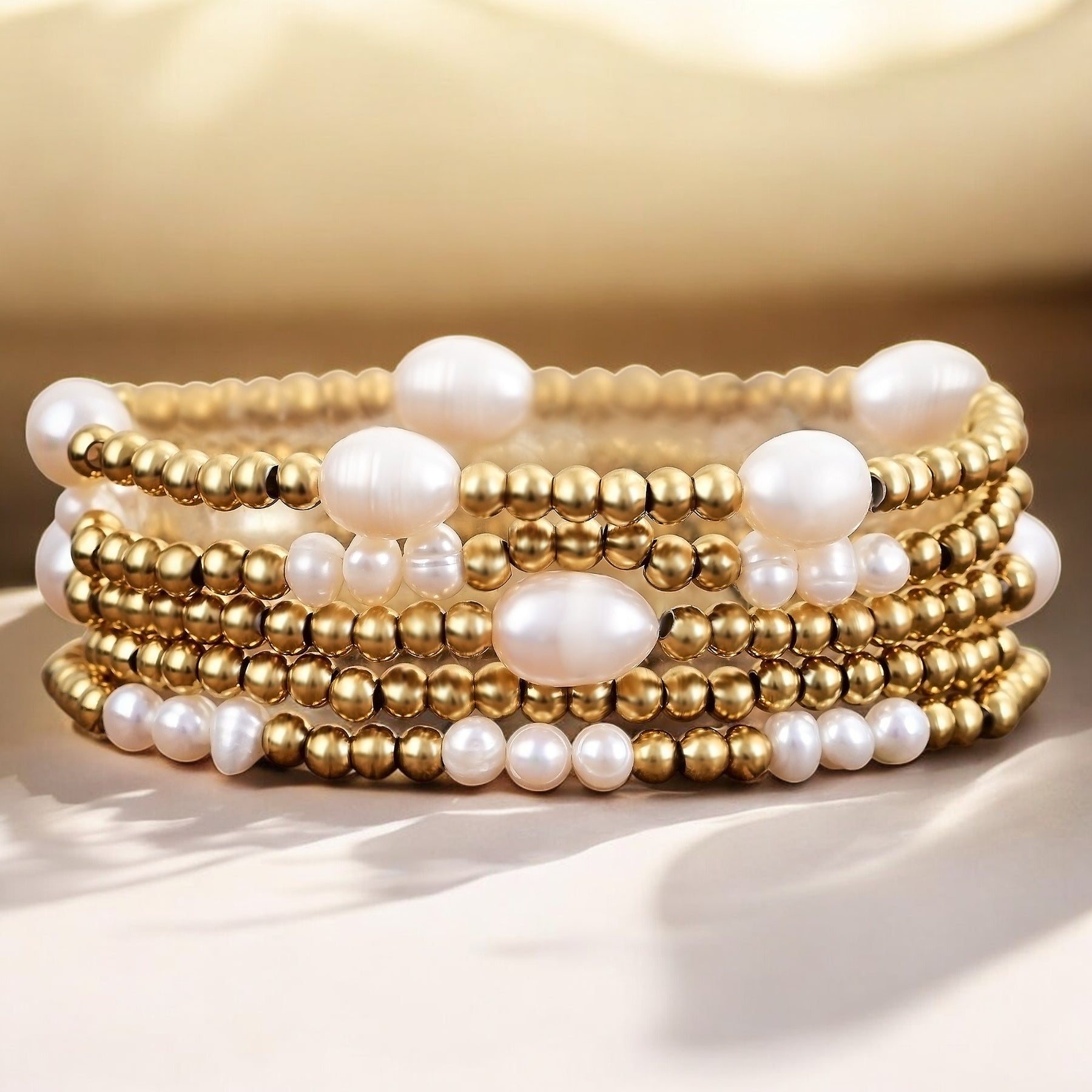 Gouden en Parel Armband Set