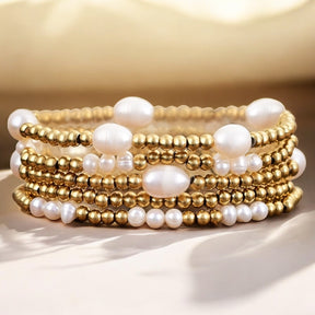 Gouden en Parel Armband Set