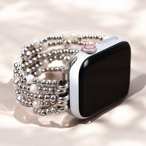 Bracelet Apple Watch extensible en or et en perles