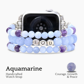 Bracelet Apple Watch extensible Love aigue-marine