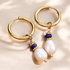 Golden Grace Pearl & Lapis Agaat Oorringen