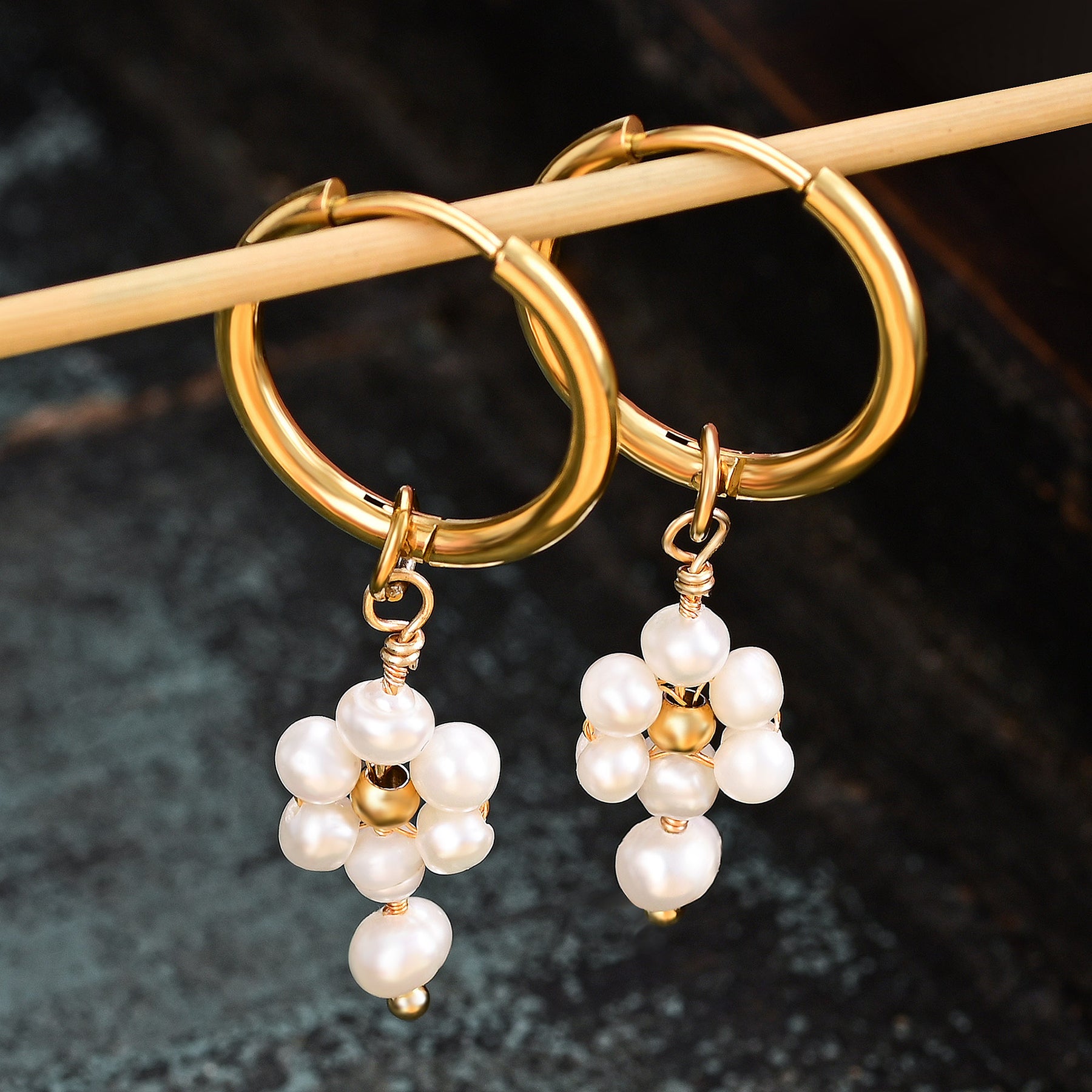 Boucles d'oreilles créoles en perles et agates Golden Grace