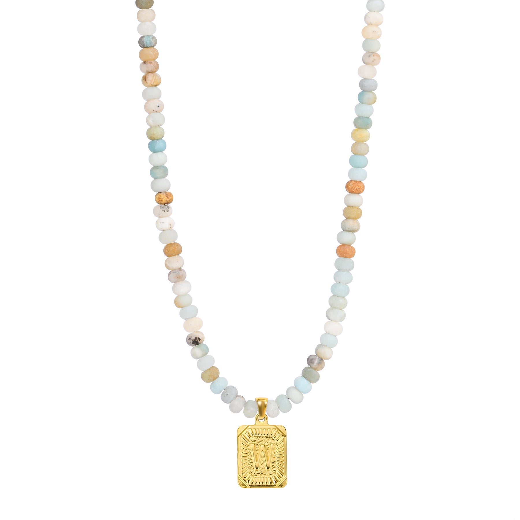Collier pendentif lettre initiale en amazonite