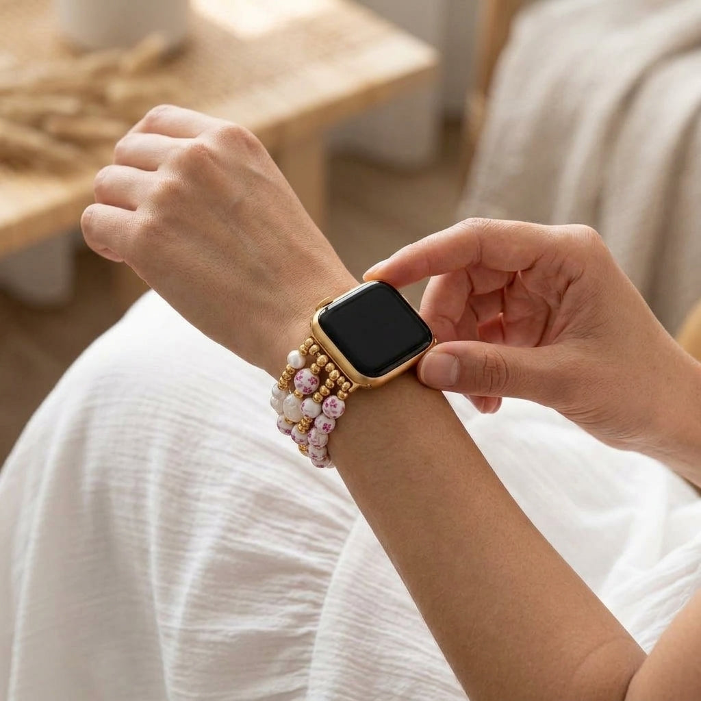 Bracelet Apple Watch Porcelain Garden Rose Blossom