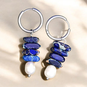Ozean Glück Perle & Lapislazuli Jasper Ohrringe