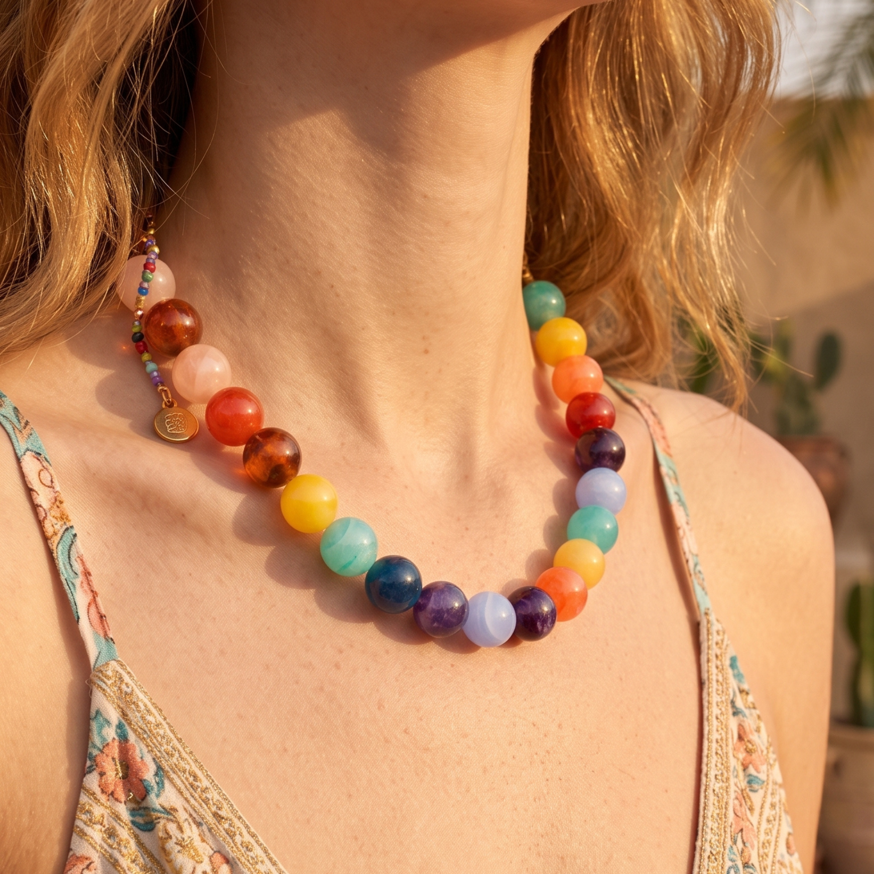 Collier à perles arc-en-ciel épaisses