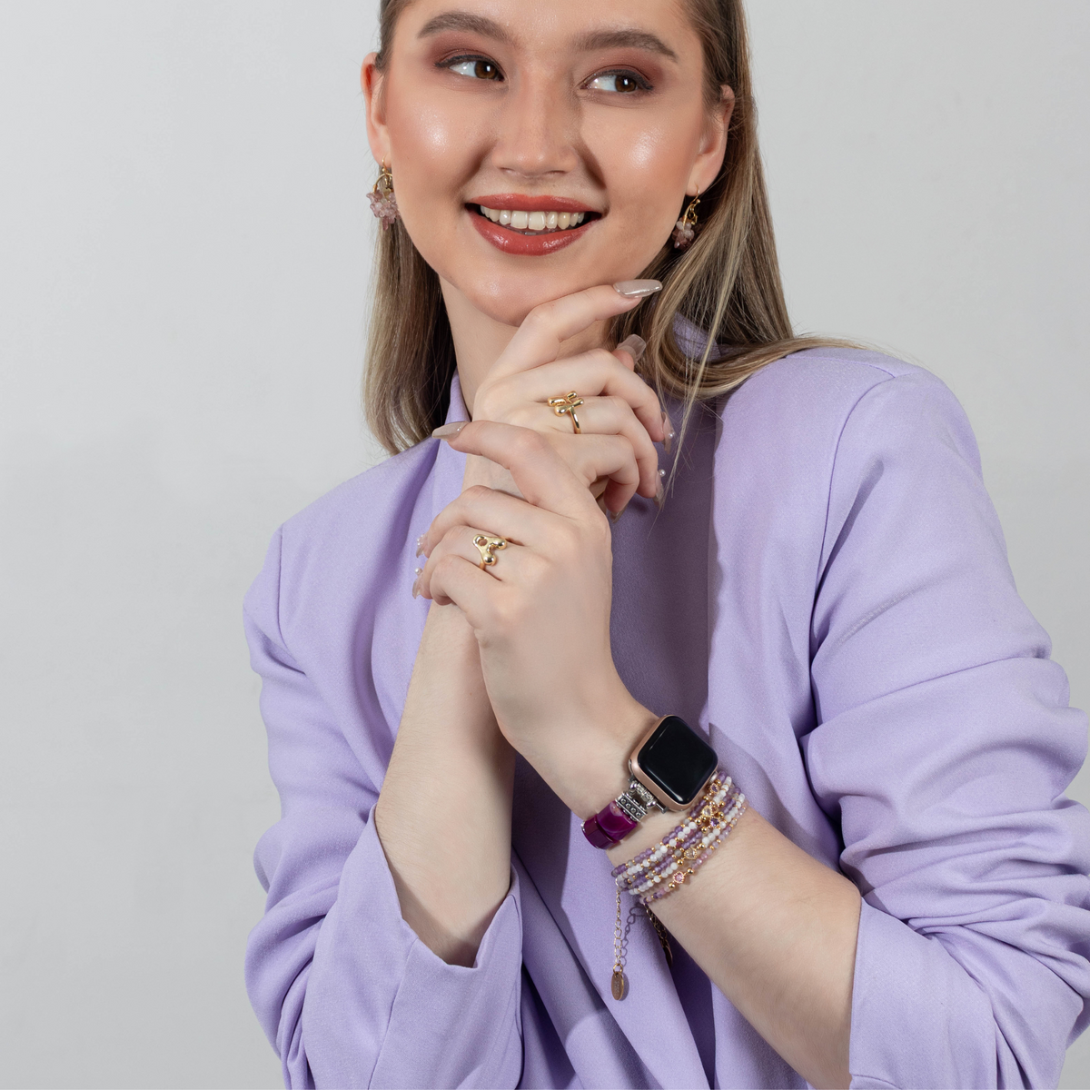 Bracelet en agate aura améthyste extensible Apple Watch