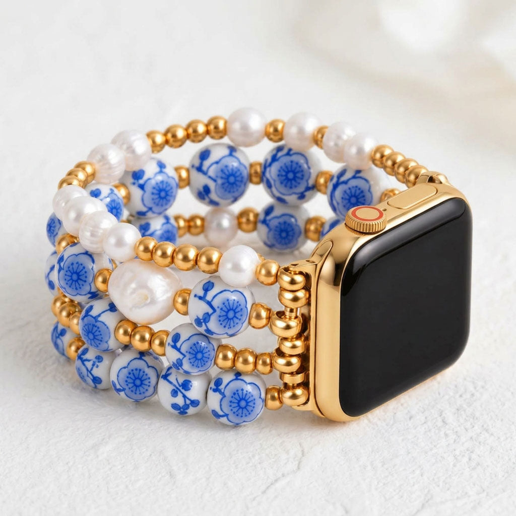 Porcelain-Garten-Blaublüten-Armband für die Apple Watch
