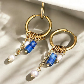 Boucles d'oreilles créoles goutte Golden Lapis Bloom